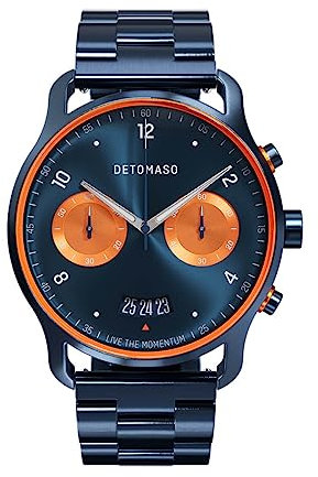 DeTomaso SORPASSO Chrono Velocita Due Herren-Armbanduhr Analog Quarz Stahl Armband Dunkelblau