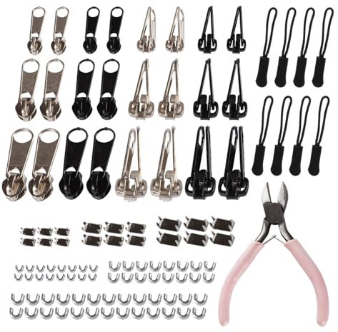 85 Stücke Ersatz Reißverschluss Set, Reißverschluss Reparatur Set mit Zangen, Metall Reißverschluss mit verlängerung, Reißverschluss Schieber für Jacke Jeans Rucksäcke Koffer Mantel