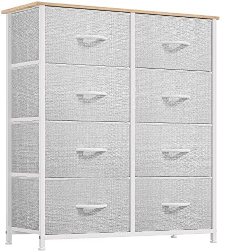 YITAHOME Kommode, Schrank, Aufbewahrungsschrank, 8 Schubladen aus Stoff mit Griffen, Aufbewahrungskommode, hellgrau