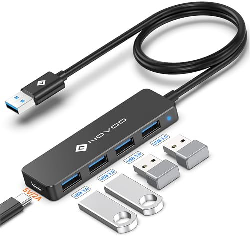 NOVOO 4 Port USB 3.0 Hub with 4.9ft Long Extension Cable, 5Gbps Data Transfer, Simple and Practical Port USB Adapter for MacBook, Flash Drive, Printer, Mobile HDD Visit the NOVOO Store