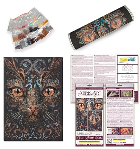 Abris Art Perlenstickpackung DIY Handwerk HandMade Leinwand mit Muster Motiv Katze Perlen 12885 Stück, Einsteiger Nadel-Set mit Zubehör
