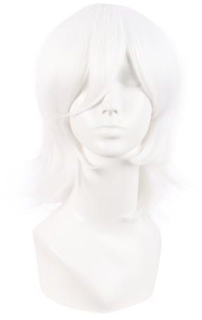 MapofBeauty 14 Zoll/35 cm Kurze Cosplay Anime Perücke Mit Pony Wolf Tail Synthetische Haarfasern für Partys Perücke (Weiß)
