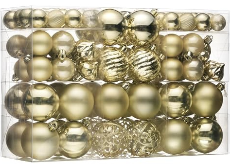 Valery Madelyn Weihnachtskugeln, 100 stück Christbaumkugeln mit Geschenkpaket, Weihnachtsbaumschmuck Christbaumschmuck mit Aufhänger, Thema Gold