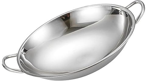 Luxshiny Stainless Steel Wok 9.8 Inch Cooking Pan Round Bottom Frying Pan Double Handles Wok Shabu Hot Pot Sauce Pot Cookware for Home Kitchen Outdoor