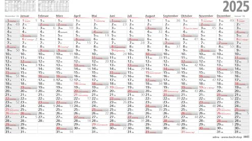 2025 ADINA Plakatkalender 60x42cm 13 Monate gerollt