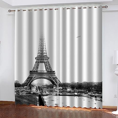 Vorhang Blickdicht Schlaufenschal Schwarz-Weiß-Paris-Turmlandschaft 2 Stücke 2 X 70 X 160 Cm Verdunkelungsvorhang Schlaufen Gardinen Für Wohnzimmer Schlafzimmer Kinderzimmer Verdunklungsvor -0X7U1G9P9