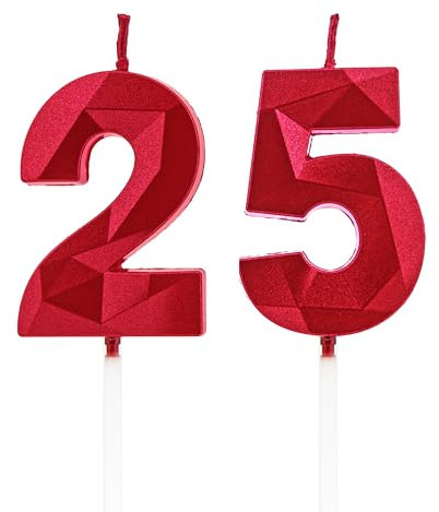 25th Birthday Candles, Red Number Candles Birthday Decoration, Happy Birthday Cake Toppers, for Birthday Parties Weddings Company Anniversaries (Red, 25)