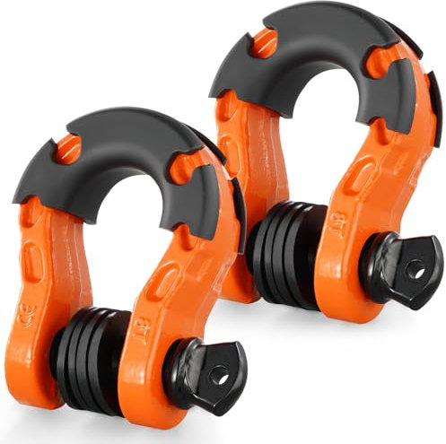 VEVOR Grillo Anello a D 19 mm, 2 Pezzi Grilli in Acciaio Legato 30T Resistenza alla Rottura con Perno a Vite da 22 mm, Isolatori Rondelle, Grillo per Recupero Veicoli Fuoristrada per Jeep, Arancione