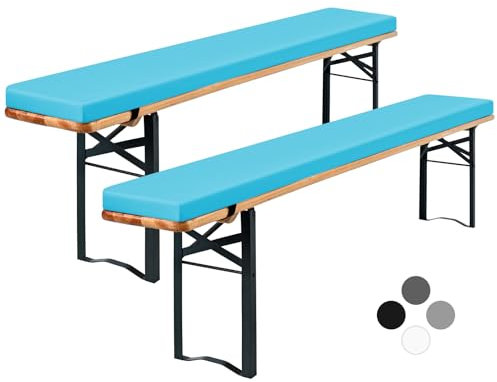 Showgeous 2er-Pack Bierbankauflage Gepolstert für Bierzeltgarnitur Bankauflage 220x25x3cm XL Waschbare Bierbankauflagen Gepolstert Auflage für Biertisch & Partyzeltgarnitur(Aqua,Wasserabweisend)