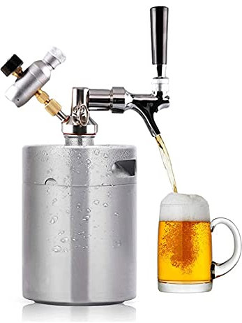 WHITEUQ Bierzapfanlage, Bierfass 3,6L Bierfasszapfanlage, Bierbrauanlage mit verstellbarem Zapfhahn-Set, Mini-Cola Edelstahl-Bierfass