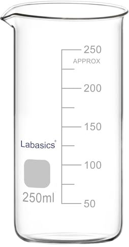 Labasics Glass Tall Beaker, Borosilicate Glass Graduated Tall Form Griffin Beaker with Pouring Spout, 1 Pack, 250 ml