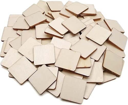 Holzscheiben, Quadrat Holzscheiben, 5 cm Durchmesser, 2,5 mm Dick, Helle Holz-Ausschnitte, für DIY, Ornamente oder als Deko, Kunst, Bemalen,Handwerke, Schild Plaque,50 Stück