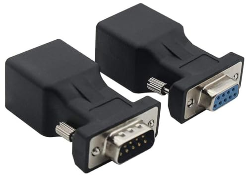 Halokny Convertitore Ethernet RS232 DB9 9Pin a RJ45, adattatore seriale DB9 maschio e femmina a RJ45 femmina (1 set)