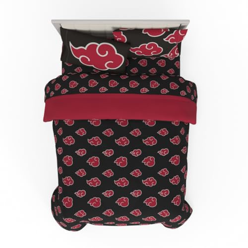 Franco Bettwäsche-Set, superweiches, wendbares Bettdecken- und Bettlakenset mit Schlafsack, offizielles Lizenzprodukt, Naruto Anime Akatsuki, Full-Size, 7-teilig
