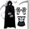 Halloween Sensenmann Kostüm Herren Robe mit Kapuze, 4Pcs Reaper Halloween Kostüme Set mit Sensemann Umhang Totenkopf Sense Maske Handschuhe für Unisex Rollenspiele Party Karneval Cosplay