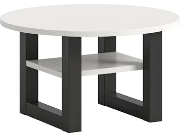 xonox.home Tisch Seattle Couchtisch Wohnzimmertisch Tisch Wohnzimmer Sofatisch in Fußgestell grau Nb. Tischplatte weiß, ca. 75x42x75cm rund mit Ablage