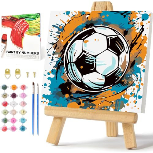 Fußball Malen Nach Zahlen mit Rahmen und Box Malen Nach Zahlen Kleines Format Fußball Paint by Numbers Malen Nach Zahlen ab 5 7 8 Junge 20x20 cm