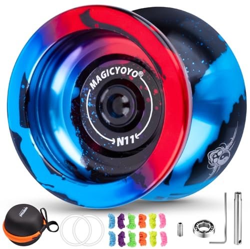 MAGICYOYO JoJo mit Leerlauf und Kugellager, Profi Nicht Reagierender Yoyo N11, Responsive Yoyo für Kinder Anfänger, Metall Magic Jo-jo mit 12 Saiten, Lagersatz, Yo Yo-Hülle
