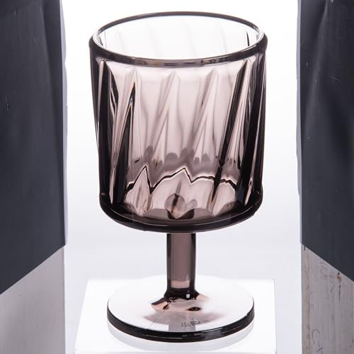 Villa d'Este Home Tivoli 6er Set Sektkelch 340ml aus Acryl, Oberfläche senkrecht schräg Linien, Fashion Smoke