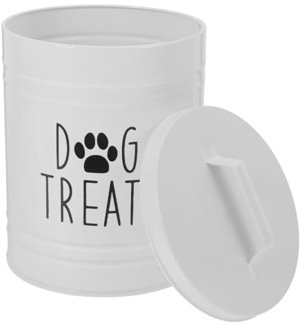 Amosfun Dog Food Storage Container Treat Jar Iron Canister White 54oz | Airtight Iron Dog Treat Tin, 54oz Capacity, For Food And Treats, White Finish, Practical Kitchen And Pantry Storage