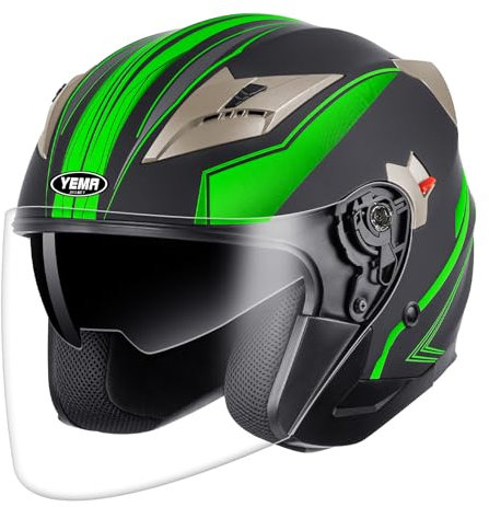 Jethelme Rollerhelm Sturzhelm Chopper Helm - YEMA YM-627 Motorradhelm ECE mit Doppelvisier Sonnenblende für Damen Herren Erwachsene (XG, M)
