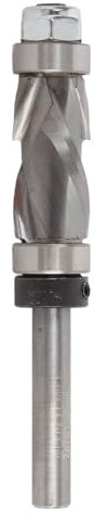 Compression Flush Trim Router Bit, Double Spiral Top and Bottom Bearing, 1/4 Inch Shank, 1 Inch Cutting Length, 1/2 Inch Cutting Diameter for Particleboard, MDF, Solid Wood
