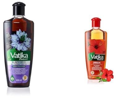 Vatika Naturals Black Seed Enriched Hair Oil (200ml) + Hibiscus Multivitamin Hair Oil (200ml) Set With Natural & Herbal Extracts, Provides Strengthen & Nourishment, Promotes Strong & Shiny Hair
