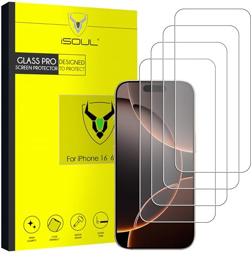 iSOUL Screen Protector for iPhone 16 Pro 6.3 Inch Tempered Glass Film Full Coverage, Case Friendly Clear 4 Pack