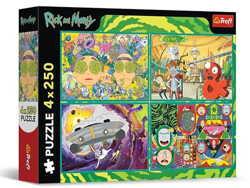 Trefl 4in1 and Twisted World of Rick and Morty-4 x 250 Pieces-Pack of Four Teen Puzzles, Multicoloured, 13338