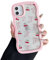 ZTOFERA for iPhone 11 Case 6.1 inch,Cute Curly Wave Frame Shape Case with Cherry Ribbon Bow Pattern, Clear Slim Shockproof Hard PC Bumper Phone Cover for Women Girls, Peach Pink