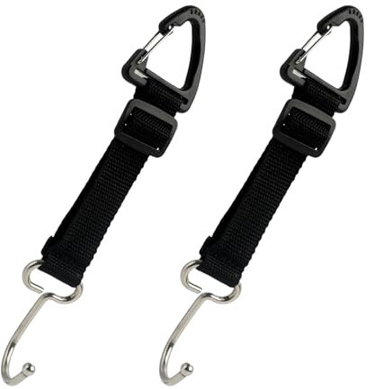 Ganci per Poggiatesta Auto, Set di 2 Pezzi, Ganci Universali Regolabili in Acciaio Inossidabile per Appendere Borse della Spesa, Borse a Mano e Abbigliamento, Facile Installazione, Nero