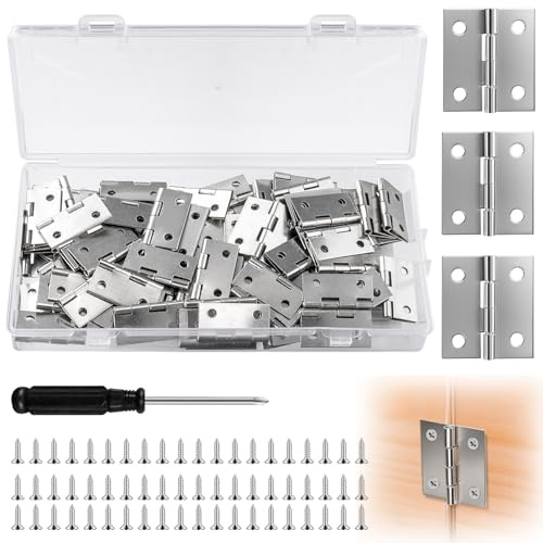 Nadisean 80 Stück Scharniere Klappbar Klein, 23x 25mm, mit 320 Schrauben | Scharniere Klein, Scharnier Edelstahl mit 1 Schraubendreher, Mini Schanier für Schmuckbox, Puppenhäuser, DIY