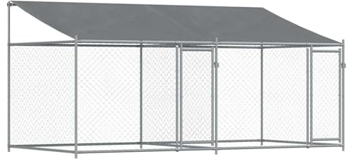 Homgoday Haustierkäfig im Freien, Hundekäfig, Hundehütte, Spieltrainingsschutz, verzinktes Stahlmaterial, grau 4x2x2 Meter