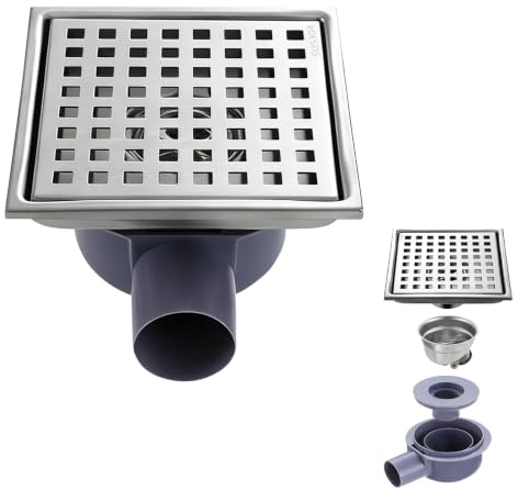 15cm x 15cm Edelstahl Bodenablauf, Aartner Quadratisch Bodenablauf Edelstahl, Bodenablauf Abfluss Dusche, Hofablauf Terrasse Duschablauf