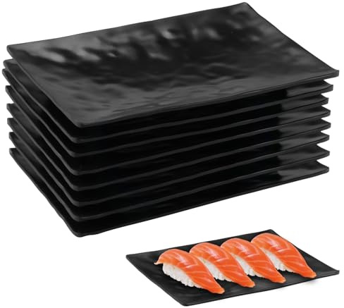 imposyu 8er Dessertteller Eckig Servierplatte Rechteckig Servierteller Klein 19,8x13,7x2,1CM Schwarze Teller Eckig für Dessert, Vorspeisen Usw