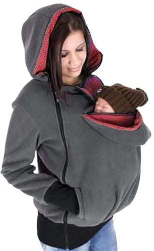CAKEEYUM Babytrage-Jacke für Mama, abnehmbare Baby-Tragejacke mit Reißverschluss, weich, warm, Umstands-Hoodie, Trage für Mama, Tragen, Mantel, Mater
