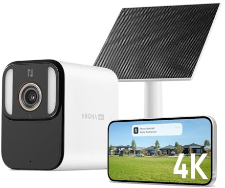 Anona Aurora 4K Telecamera Wi-Fi Esterno Senza Fili Con Pannello Solare | 8MP Visione Notturna Colori, Registrazione AOV 24/7, Senza Abbonamento, Rilevamento AI, Installazione Facile, IP67
