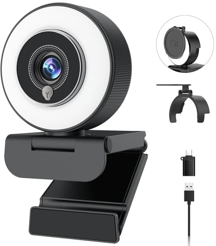 Angetube Webcam 4K con luce,Webcam streaming con microfono per PC e Mac | 4K@30FPS, Autofocus PDAF, 1080P@60FPS, USB-A/C, Copertura privacy, Camera per PC e Laptop, Zoom, Teams, Twitch