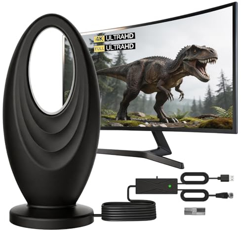 Indoor TV Aerial for Smart TV with Signal Booster 650+ Miles Long Range Digital HDTV Antenna for Freeview 4K 1080P Local Channels Powerful Magnetic Base & 16.5ft Coaxial Cable