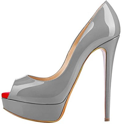 Soireelady Damen Übergröße Open Toe Stiletto Pumps mit Plateau für Party Hochzeit,Grau EU40