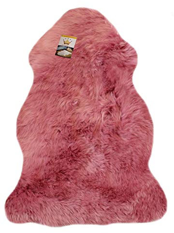 Reissner Lammfelle Schaffell Finn Naturform hoch-/langfloriger Teppich Couchauflage Bettvorleger (95cm auf der Lederseite entspricht ca. 115cm diagonal Fellseite) rosa 95cm