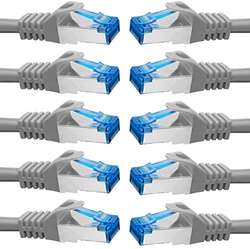 BIGtec - 10 Stück - 2m CAT.7 Gigabit Patchkabel Netzwerkkabel grau Kupferkabel Patch Ethernt LAN DSL Kabel CAT7 (RJ45, Cat 7, S/FTP PIMF) 2,00m