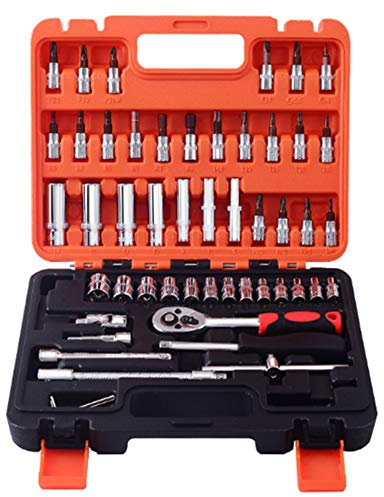 Ratschen-Steckschlüsselsatz, Steckschlüssel und Bit-Satz mit Aufbewahrungskoffer, Chrom-Vanadium-Stahl-Kombinationssteckschlüsselsatz für mechanische (53-tlg.)