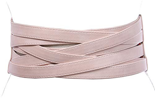 4 cintura elastica intrecciata larga di modo non cuoio delle donne a vita alta - rosa - M/L:86/94 cm