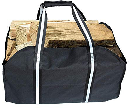 CACTIYE Borsa per legna da ardere in tela, per interni e camino, grande borsa per il trasporto della legna da ardere, supporto per braccio per legna da ardere, colore nero