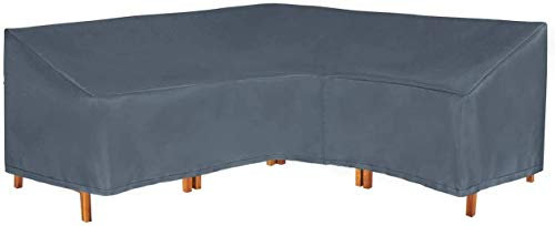 HENTEX Schutzhülle Cover für Eckbank – L-Form Gartenmöbel Abdeckung, Wasserdicht, Winddicht, UV-beständig, Grau (270 x 210 x 85H/90H/65 cm)