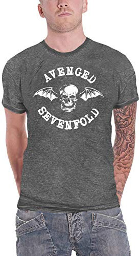 Avenged Sevenfold T Shirt Deathbat Band Logo offiziell Charcoal Grau Burn Out