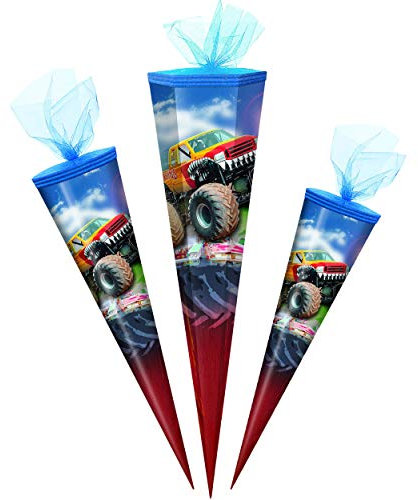 alles-meine.de GmbH Schultüte - Monster Truck - Auto/Geländewagen - 85 cm - 6 eckig - Tüllabschluß - Zuckertüte - mit/ohne Kunststoff Spitze - Markneukirchen - Jungen Mädchen..