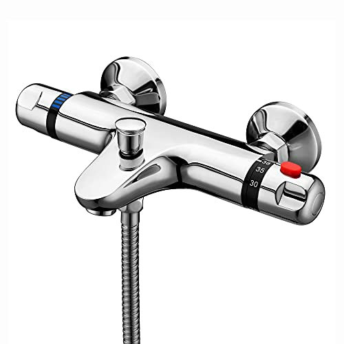 ENKI, Luna, BBT0171, Chrome, Thermostatic Bath Shower Mixer Valve, Wall Mounted, Solid Brass, Anti-Scald Device, Easy to Install Replacement Bath Shower Valve, 1-Year Guarantee