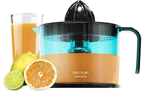 Cecotec Spremiagrumi elettrico EssentialVita Adjust Black. Potenza di 40W, Filtro regolatore della polpa, Due coni smontabili differenti dimensioni, Sistema anti-goccia, Lavabili in lavastoviglie
